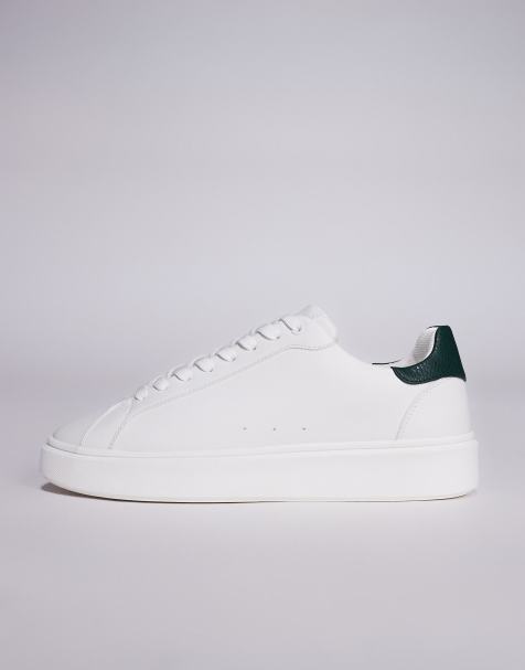 ASOS DESIGN lace up trainers in white with forest green notch - view 1