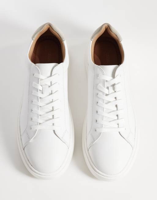 ASOS DESIGN lace up trainers with grey heel notch detail in white leather, 3 of 5