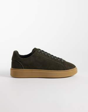 ASOS DESIGN lace up trainers with gum sole in dark khaki suede