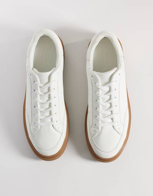 ASOS DESIGN lace up trainers with gum sole in pebbled white, 2 of 5