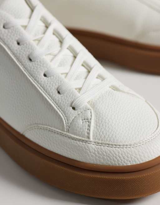 ASOS DESIGN lace up trainers with gum sole in pebbled white, 5 of 5
