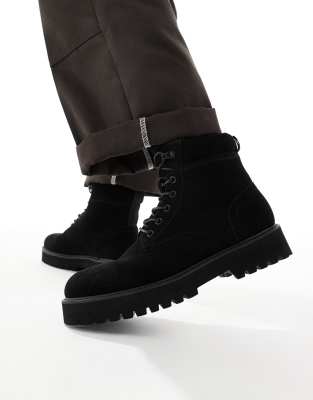 Asos Design Lace Up Workboots In Black