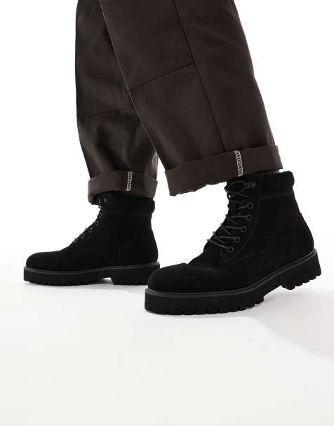 ASOS DESIGN lace up workboots in black - view 1