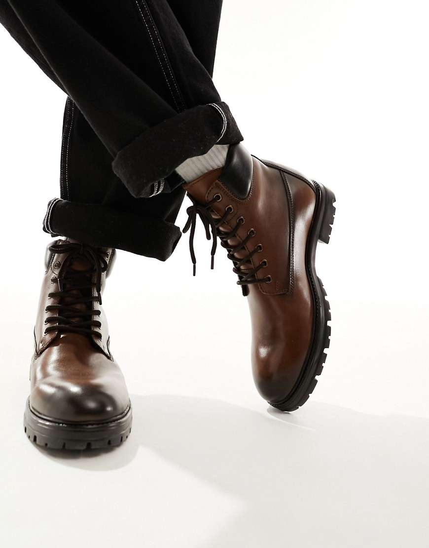 lace up worker boots in brown leather