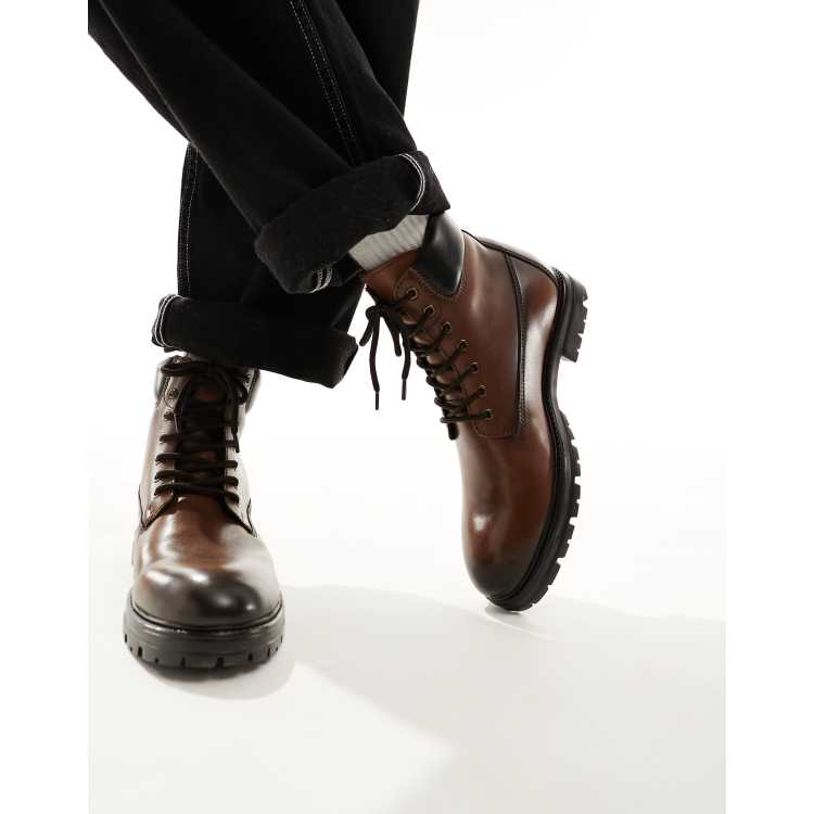 Asos design anarchy outlet leather lace up boots