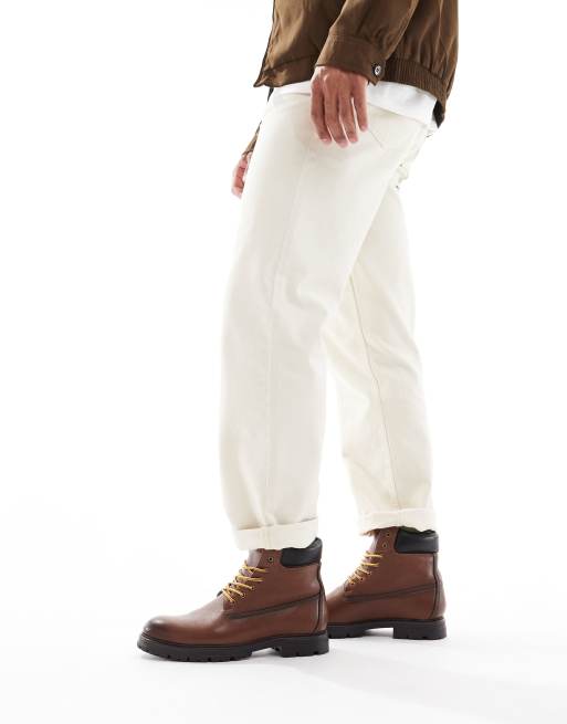 ASOS DESIGN lace up worker boots in brown leather, 4 of 4