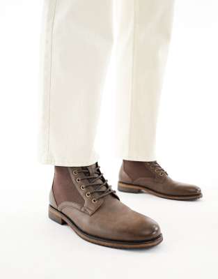 Asos Design Lace Up Worker Boots In Brown