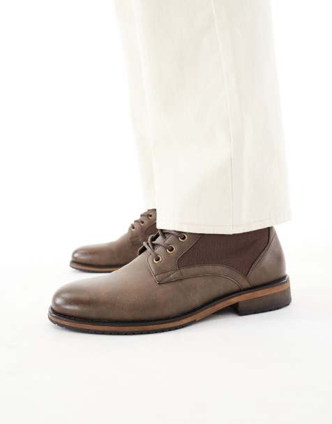 ASOS DESIGN lace up worker boots in brown with canvas detail - view 1