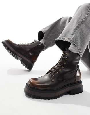  lace up worker boots  with chunky sole