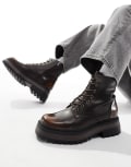 [ASOS DESIGN] ASOS DESIGN lace up worker boots in brown with chunky sole 44.5 BROWN