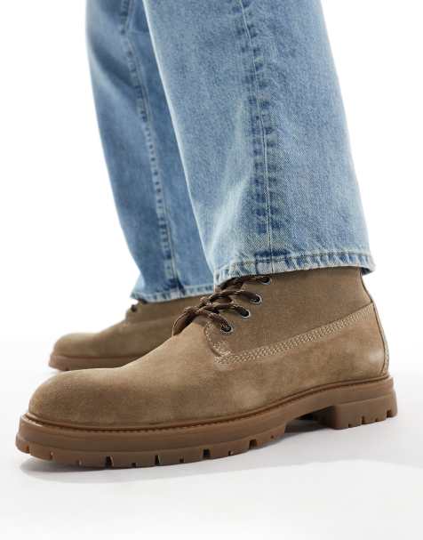 ASOS DESIGN lace up worker boots in stone suede with gum sole - view 1