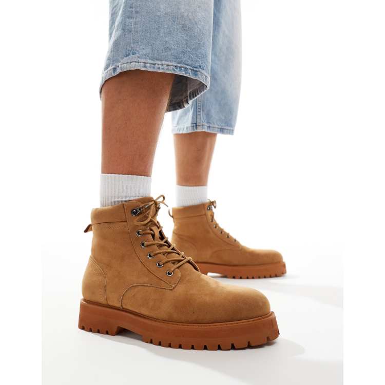 ASOS DESIGN lace up worker boots in tan ASOS