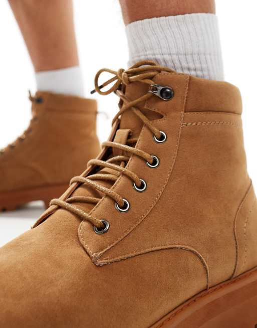 Asos design desert boots in tan leather with suede detail best sale