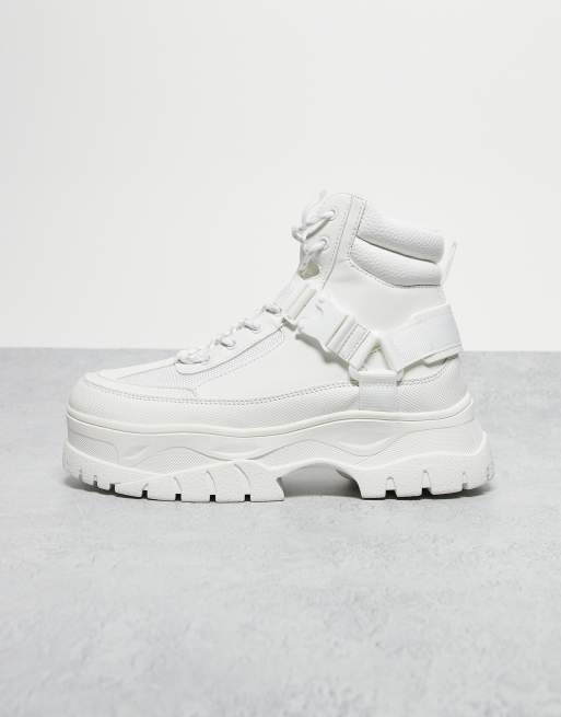 ASOS DESIGN lace up worker boots in white with chunky sole and straps