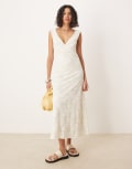 [ASOS DESIGN] ASOS DESIGN lace V front midi dress with frill hem in white L WHITE