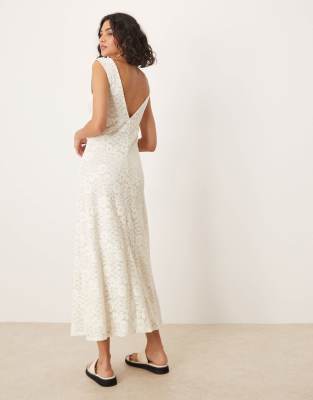 ASOS DESIGN LACE V FRONT MIDI DRESS WITH FRILL HEM 