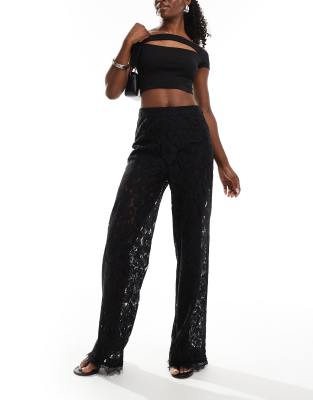 lace wide leg pants in black