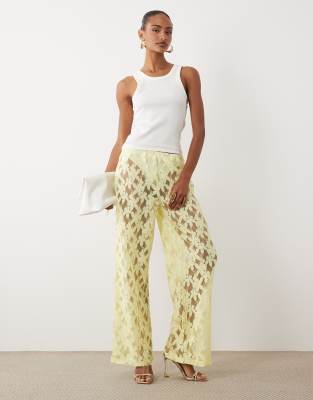 Asos Design Lace Wide Leg Pants In Animal Print