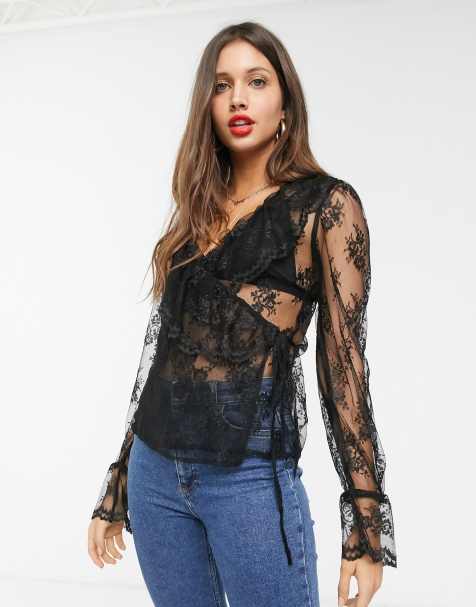 ASOS DESIGN lace wrap top with ruffle - view 1