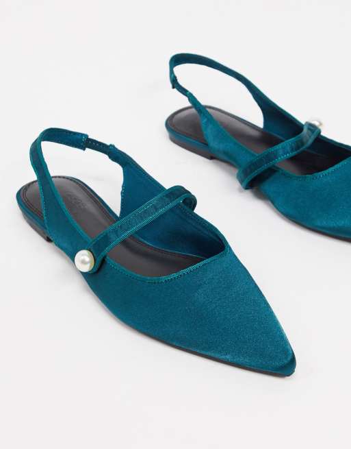 ASOS DESIGN - Lacey - Ballerines plates à bride arrière - Satin sarcelle