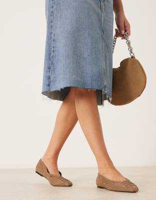 Asos Design Lachlan Eyelet Detail Chisel Toe Ballets In Brown