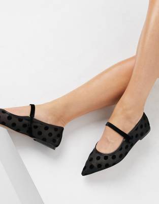 black and white polka dot flat shoes