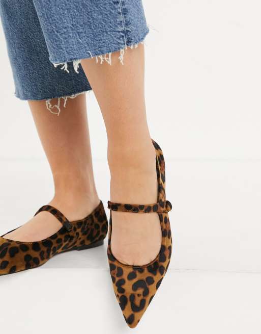 Asos Design Lacyie Mary Jane Pointed Velvet Ballet Flats In Leopard Asos