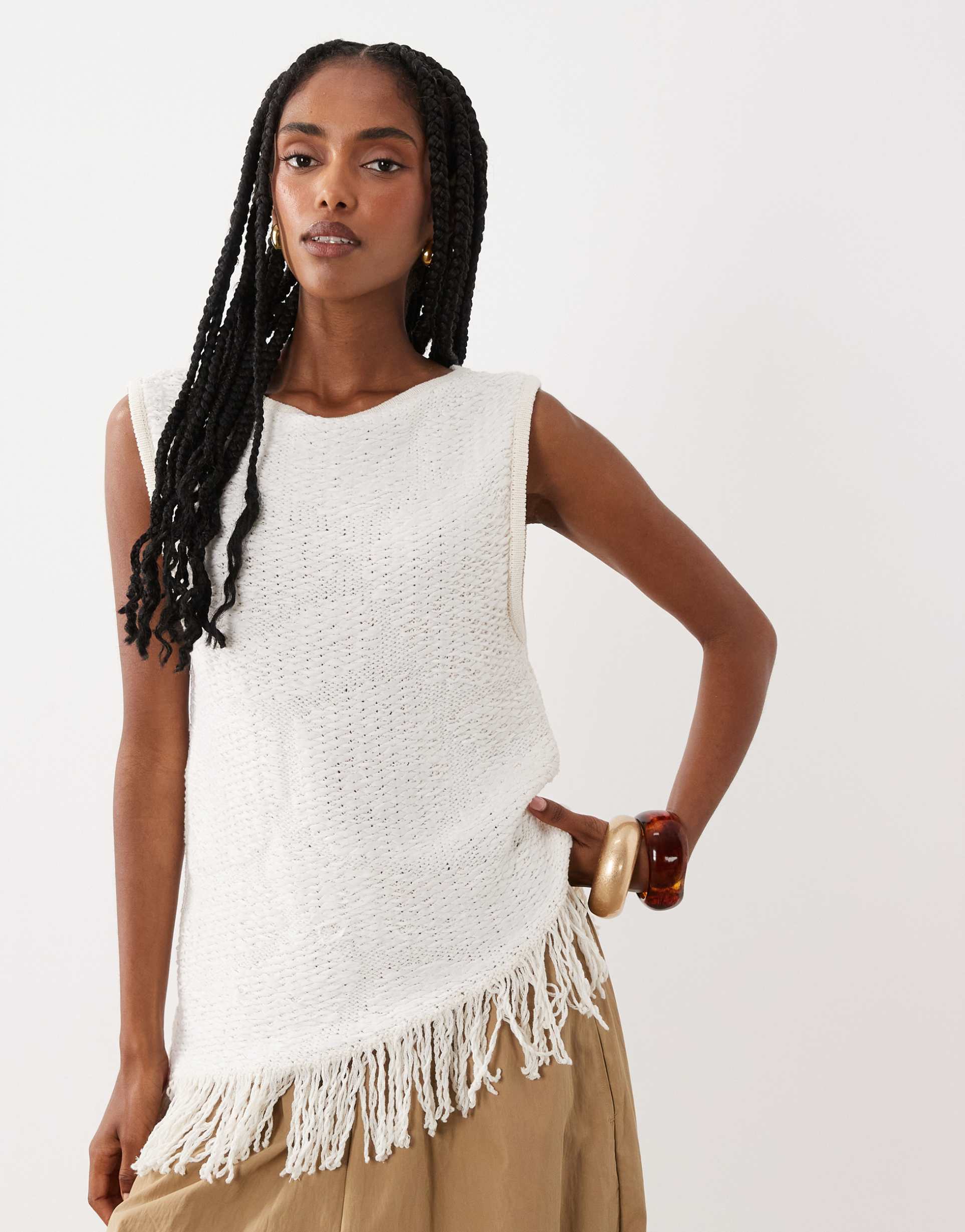 asos design ladder crochet asymmetric fringe top