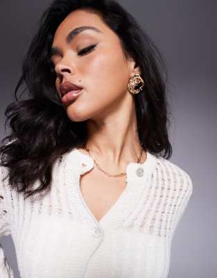 Asos Design Ladder Knit Cardigan In White