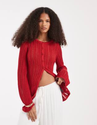 Asos Design Ladder Stitch Knit Cardigan In Multi