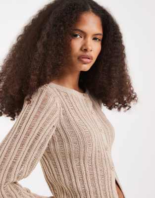 Asos Design Ladder Stitching Knit Cardigan In Blue