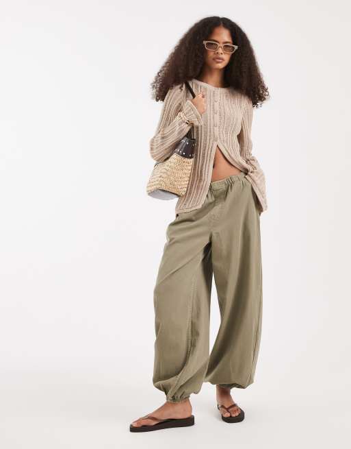 ASOS DESIGN ladder stitching knit cardigan in stone, 3 of 4