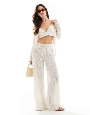 Asos Design Tie Waist Wide Leg Pants In Stone Stripe-neutral
