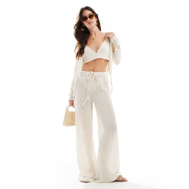ASOS DESIGN ladder texture wide leg pants in stone - part of