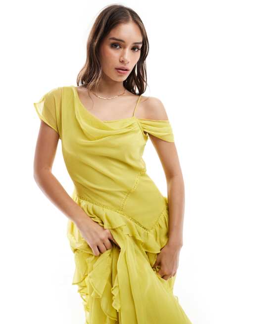 トップス Yoliu Frill Ladder Embroidery ASOS DESIGN ladder trim ruffle hem drape midi dress in