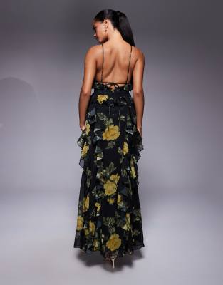 Asos Design Ladder Trim Ruffle Maxi Dress In Black
