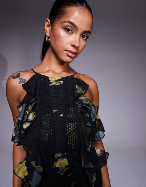 ASOS DESIGN ladder trim ruffle maxi dress in floral print