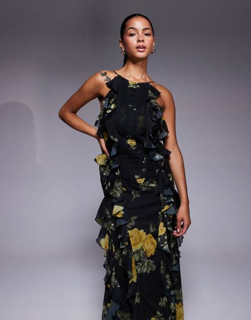ASOS DESIGN ladder trim ruffle maxi dress in floral print