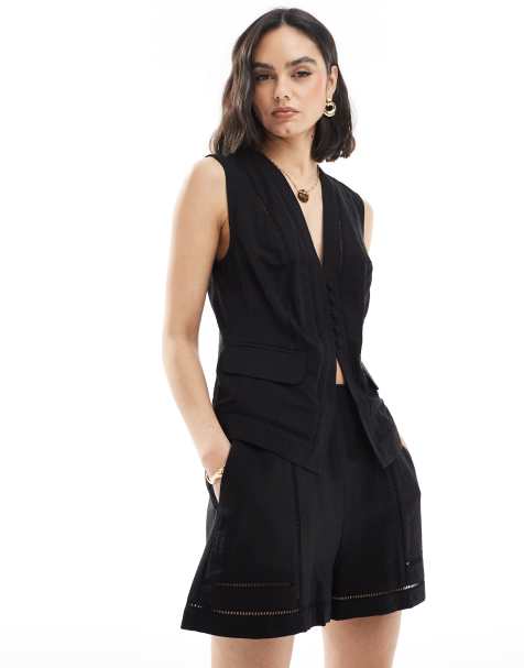 ASOS DESIGN ladder trim waistcoat co-ord in black