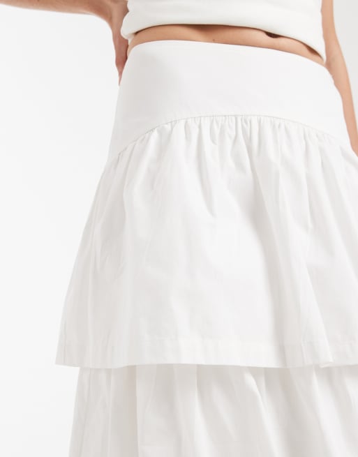 ASOS DESIGN - Lagdelt hvid boho-midinederdel med sænket talje, 2 af 5