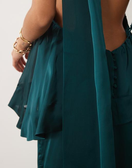 ASOS DESIGN lagdelt maxikjole med cami og tørklædedetalje i teal, 2 af 4
