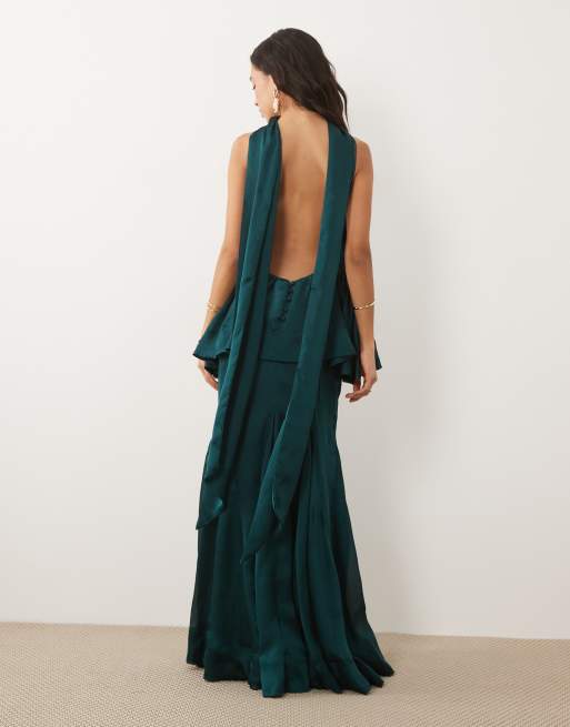ASOS DESIGN lagdelt maxikjole med cami og tørklædedetalje i teal, 4 af 4