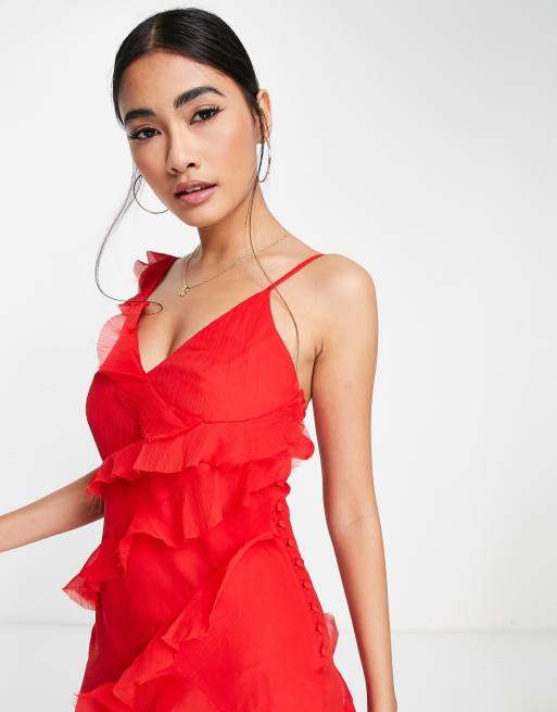 ASOS DESIGN - Lagdelt maxikjole med flæsedetaljer, bindebånd på ryggen og knapper i siden, 3 af 4