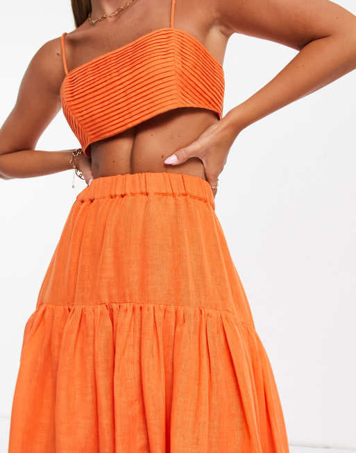 ASOS DESIGN - Lagdelt maxinederdel i orange voile med asymmetrisk kant - Del af sæt , 4 af 4