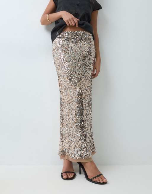 ASOS DESIGN lagdelt pailletnederdel i guld, 2 af 5