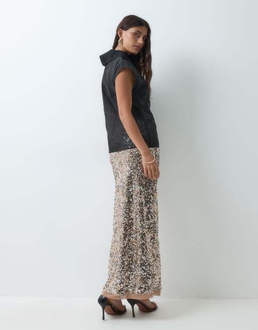 ASOS DESIGN lagdelt pailletnederdel i guld, 4 af 5