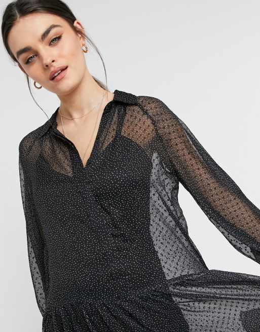 ASOS DESIGN - Lagdelt smock skjorte-maxikjole i mono dobbyprikker, 3 af 4