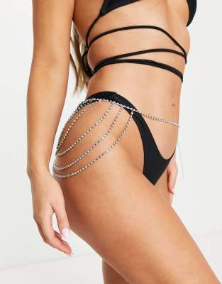 ASOS DESIGN - Lage rugketting met gedrapeerde schakels en kristallen in zilverkleur