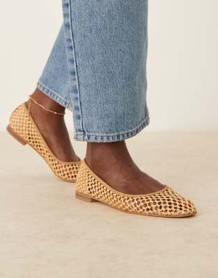 ASOS DESIGN - Lagoon - Gewebte Ballerinas in Natur-Neutral