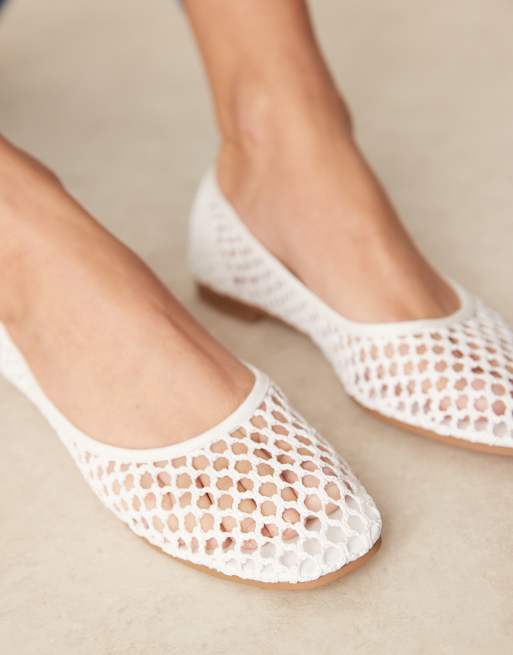 ASOS DESIGN Lagoon weave ballet shoes in white weave